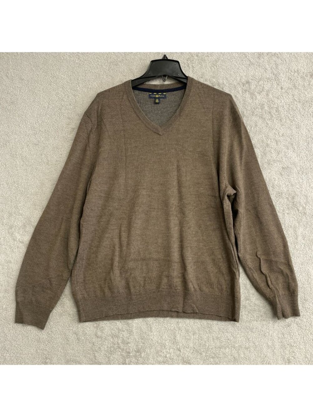 Club Room Men's L Brown V-Neck Sweater Merino Wool Blend  Lightweight P0348
